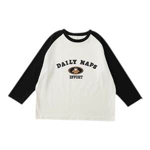 
Youyou Boys' Bear Printed Letters Long Sleeve Loose T-Shirt Spring and Autumn Children's Contrast Color Raglan Sleeve Casual Top Trendy