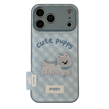 
Applicable to Apple phone case blue checked embroidered dog