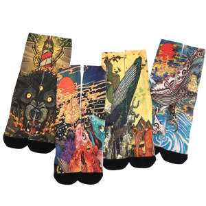 
New Japanese Ukiyo-e creative pattern trendy men and women couples trendy socks towel bottom sports anti-odor socks