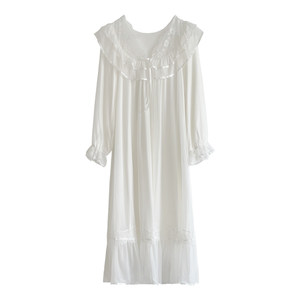 BIEN modal nightgown women spring and autumn sweet princess palace style long skirt pajamas home clothes lace belt chest pad
