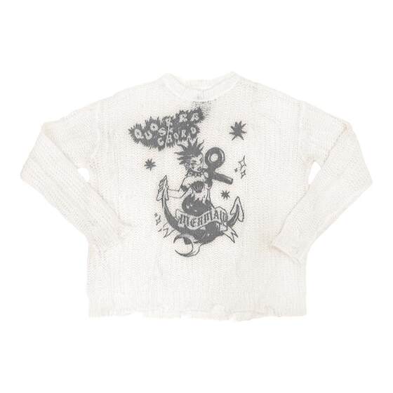 
QSC original punk mermaid mohair ripped knitted loose pullover lazy style sweater top printed autumn and winter
