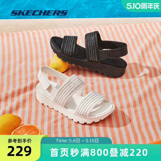 Skechers斯凯奇泡泡鞋夏季新款凉拖鞋女露趾透气百搭魔术贴罗马鞋