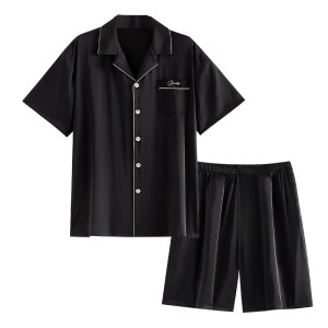 Jialefen pajamas Men's summer silk ice silk short -sleeved shorts, home service men's thin simulation silk texture
