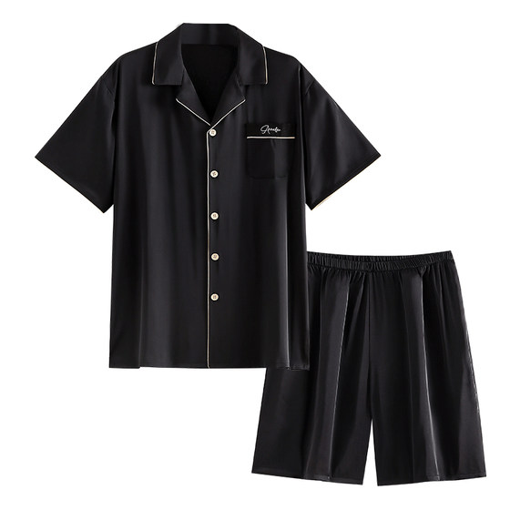 Jialefen pajamas Men's summer silk ice silk short -sleeved shorts, home service men's thin simulation silk texture
