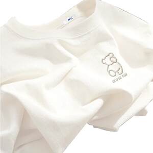 
Pull back pure cotton short-sleeved men's spring and summer 2026 new bear pattern t-shirt men's white long-sleeved round neck bottoming shirt Y