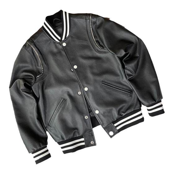 
Spring and autumn genuine leather jacket for men's top layer calf leather baseball uniform casual jacket classic loose jacket short top versatile