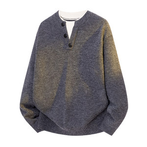 
Baleno SK2026 spring fake two-piece Henry collar sweater men's loose casual pullover sweater top YS