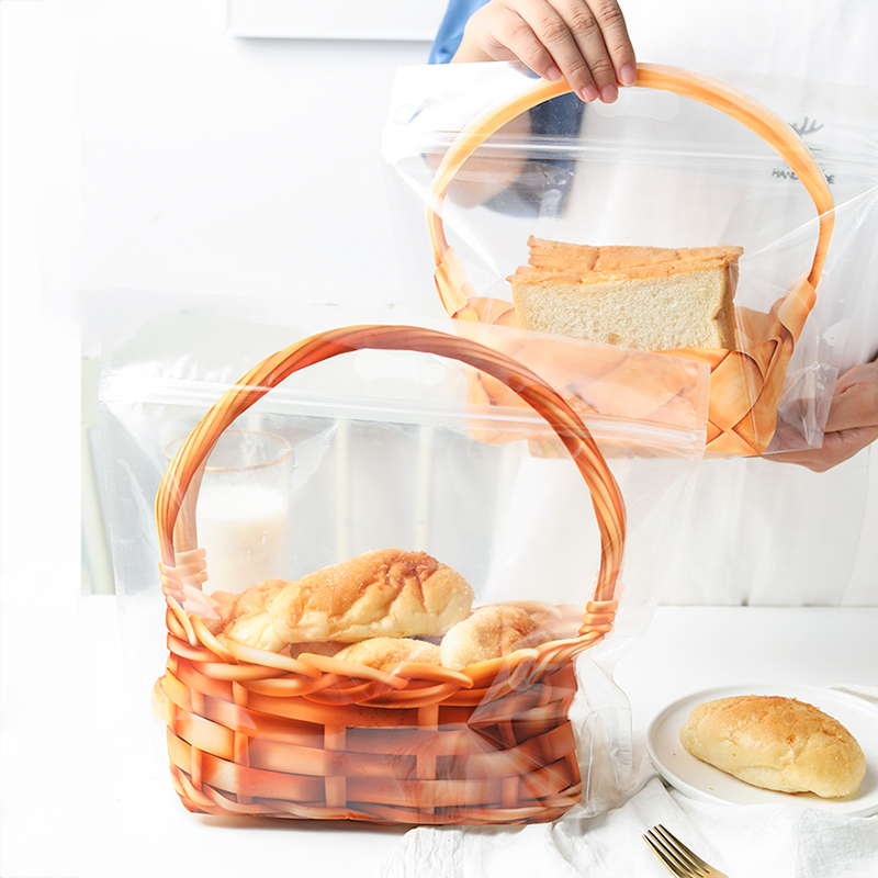 吐司袋面包袋450g透明手提篮子自封土司面包袋子烘焙食品包装袋