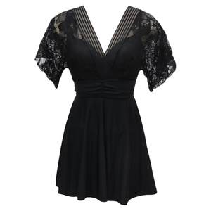 Large size swimsuit for women, conservative hot spring, fat, mm, belly covering, slimming, one-piece skirt, flat angle steel support, gathering black swimsuit