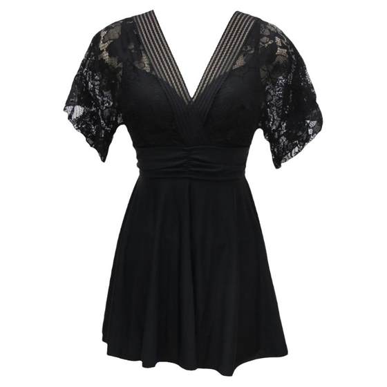 Large size swimsuit for women, conservative hot spring, fat, mm, belly covering, slimming, one-piece skirt, flat angle steel support, gathering black swimsuit