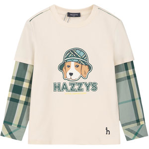 
hazzys haggis children's clothing boys' round neck shirt spring new big children's fashion splicing long-sleeved T-shirt