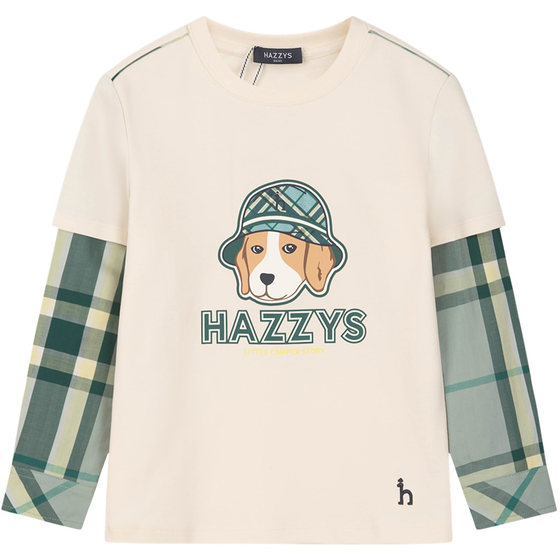 
hazzys haggis children's clothing boys' round neck shirt spring new big children's fashion splicing long-sleeved T-shirt