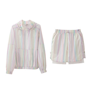 Ear UARE Original Design Salt Lake Rainbow Stripe athflow Sports Windbreaker Coat Shorts Set