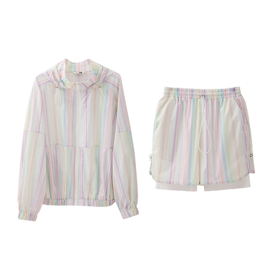 Ear UARE Original Design Salt Lake Rainbow Stripe athflow Sports Windbreaker Coat Shorts Set