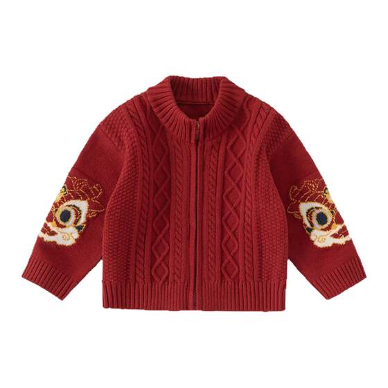 
Beibei City Boys Sweater Winter Wear 2025 New Baby Boy Thickened Sweater Children's Red New Year's Eve Top