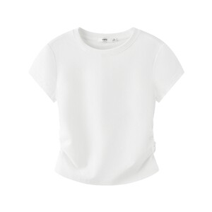 
Sanfu short-sleeved T-shirt for women 2026 new summer pleated design slim round neck short white top for women