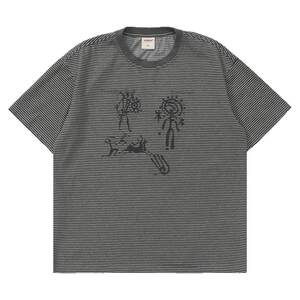 
Mentmate 26SS niche jacquard striped knitted fabric printed graffiti round neck short-sleeved men's summer T-shirt