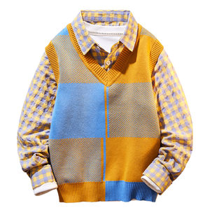 
Boys sweater pullover autumn and winter 2026 new autumn clothing children's knitted vest vest shirt fake two pieces for men