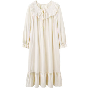 
Mrs. Sili pure cotton nightgown women's autumn long-sleeved first love French palace style extra long autumn nightgown dress