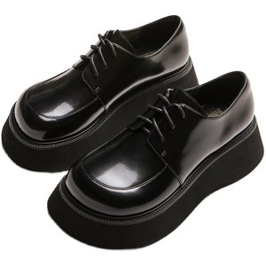 littlegood new British leather shoes for women new style of sponge cake thick-soled derby shoes height-enhancing small single shoes
