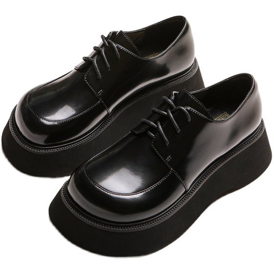 littlegood new British leather shoes for women new style of sponge cake thick-soled derby shoes height-enhancing small single shoes
