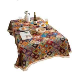 
Bohemian ethnic style tablecloth cotton linen jacquard fabric dining tablecloth high-end color geometric coffee tablecloth tablecloth