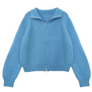 
Deer and Birds Clear Sky Blue Island Three Seasons Wearable Turn-Up Collar Double-Zip Tianji Blue Versatile Sweater Cardigan