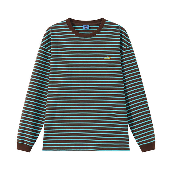 
Mr. Jiangnan NewJNXS pure cotton 280g contrast striped long-sleeved T-shirt for men and women loose casual printed top spring