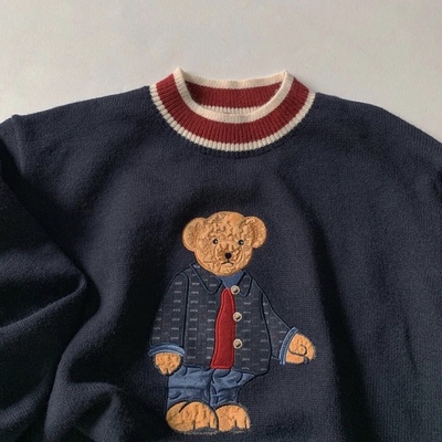 taobao agent Retro sweater, woolen knitted scarf, for leisure, with little bears