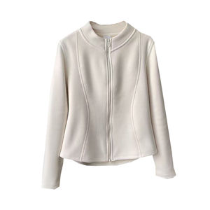 
Slim waist German velvet thickened stand collar slim sweatshirt jacket warm skin plus velvet double zipper cardigan for women to wear