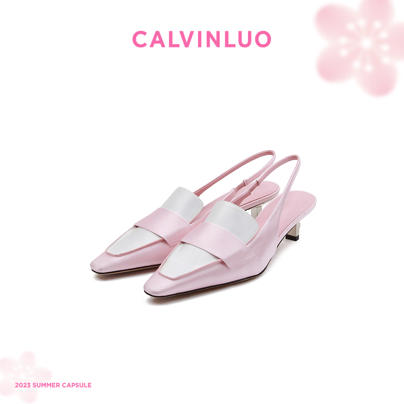 CALVINLUO 缎面拧锁高跟乐福鞋 23系列限定新品 粉色
