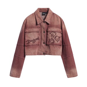 
Desigual26 new spring and summer loose washed gradient embroidered patch pocket long-sleeved women's denim jacket