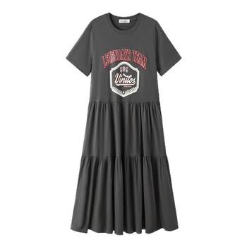 Small fat large size loose belly-covering T-shirt dress 2025 new women's summer fat mm casual long skirt slim skirt