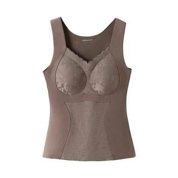 
National style thermal vest for women 2025 autumn new inner wear with chest pad graphene heating underwear plus velvet top for winter
