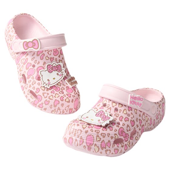 
MINISO Hello Kitty Crocs Thick-soled Non-slip Cute Style Beach Shoes Leopard Pink Women