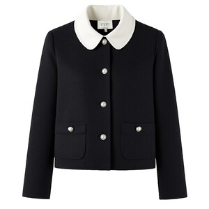 
Qiushui Yiren pearl buttons embellished with black fragrant top 2026 spring new women's detachable collar short jacket