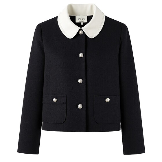 
Qiushui Yiren pearl buttons embellished with black fragrant top 2026 spring new women's detachable collar short jacket