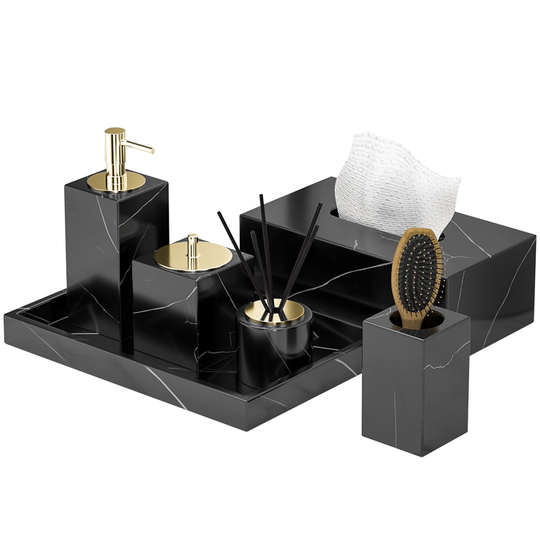 Park Ersan Marble Bathroom Tray Set - 5 Piece Hotel Style