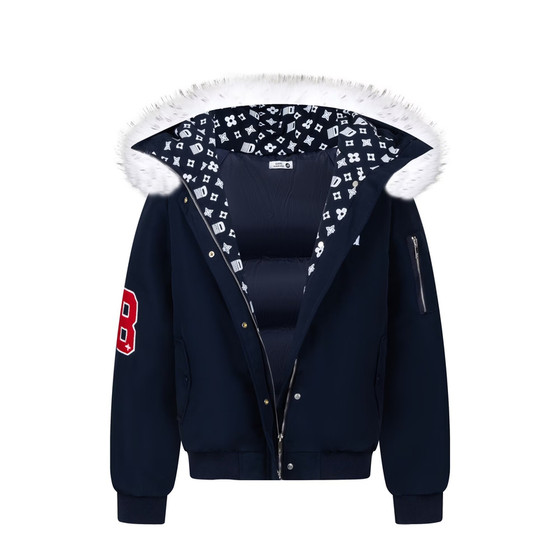 
126KID American printed thickened hooded jacket, men's and women's winter couple's fur collar cotton jacket, party jacket