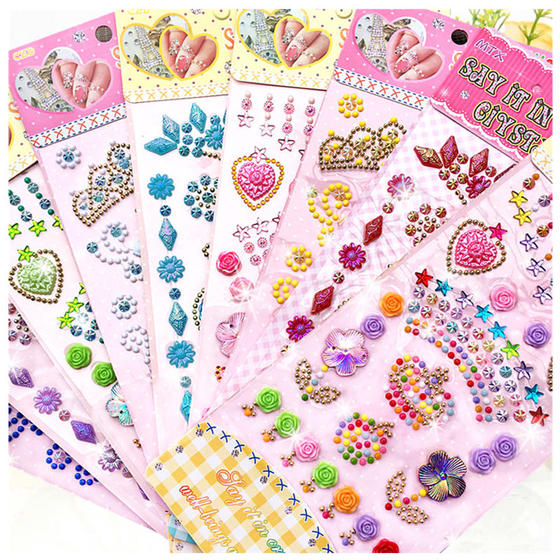 
Children's diamond stickers, makeup stage paste, free shipping, cartoon crystal gemstone mobile phone decoration handmade reward stickers