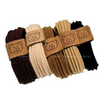 Fashionable cute little bear headband high elastic rubber band women's hair tie new style hair tie durable meatball headwear leather case