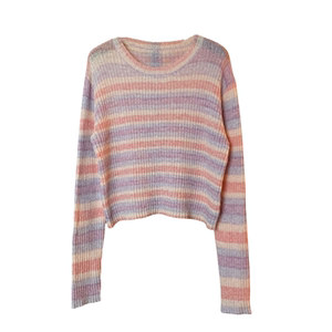 
Thin striped sweater for women with sweater for 2025 autumn new super hot outfit short rainbow single top