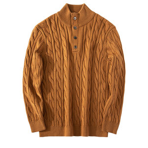 
Old money style wool trendy brand twisted pattern contrast color Henry collar pullover sweater for men thickened warm stand-up collar sweater trendy
