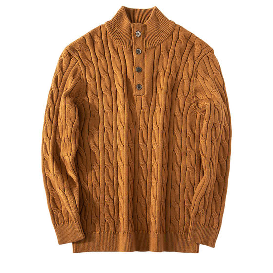 
Old money style wool trendy brand twisted pattern contrast color Henry collar pullover sweater for men thickened warm stand-up collar sweater trendy