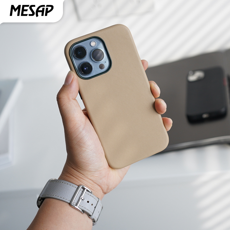阿慕良品MESAP锦革系列进口牛皮斜纹适用于iPhone13Pro真皮手机壳