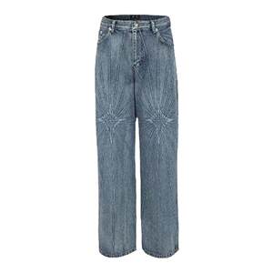 
ThugClub24FW Park Jae-bum's same style mid-waist loose jeans men's embroidered washed drape casual wide-leg pants