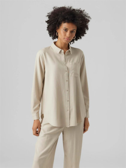 美单vero*春夏大码女装亚麻衬衫长袖上衣plus size linen Shirt