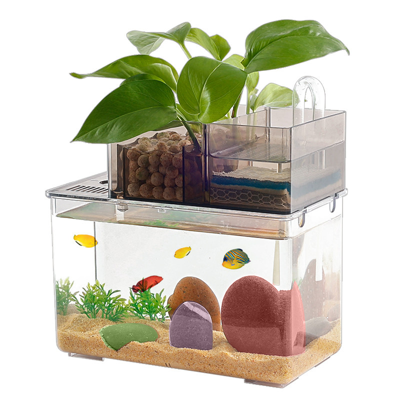 Acrylic Desktop Fish Tank & Hydroponic Planter - 7.7x7.7x7.1 Inch Betta Fish Bowl With Clear View