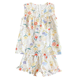 
Anti-bump pajamas for women 2026 summer new cotton vest shorts set artificial cotton home clothes without chest pads