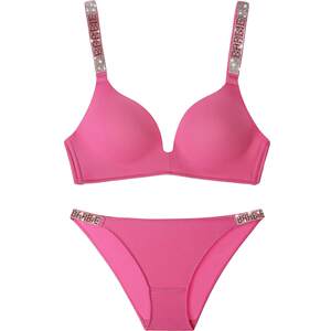 Curious Miss Barbie co-branded rhinestone underwear for women to push up small breasts to show big summer thin bra set sexy pink